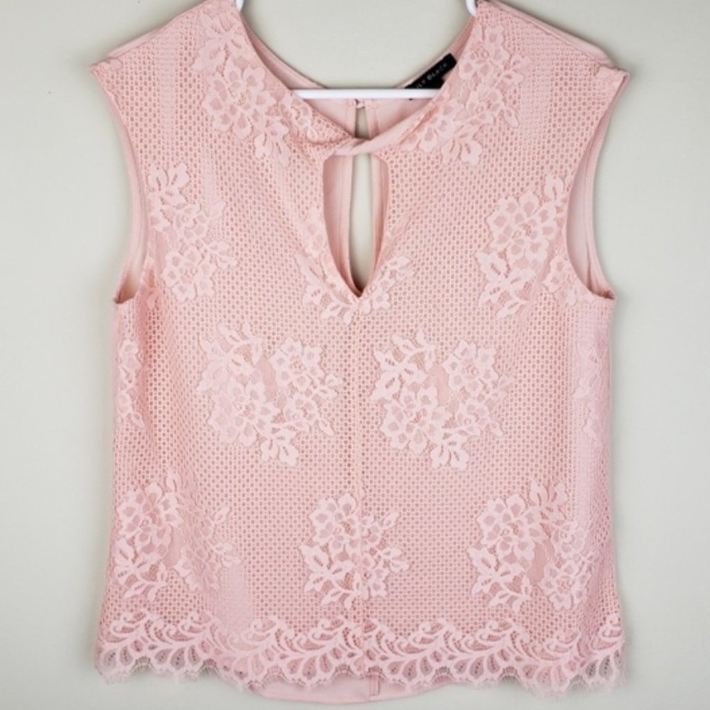 Lily Black Pink Lace Sleeveless Blouse Size Medium
